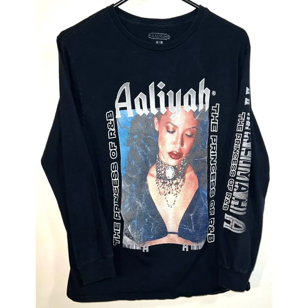 Aaliyah Long Sleeve Black Graphic Tee M - Picture 1 of 3